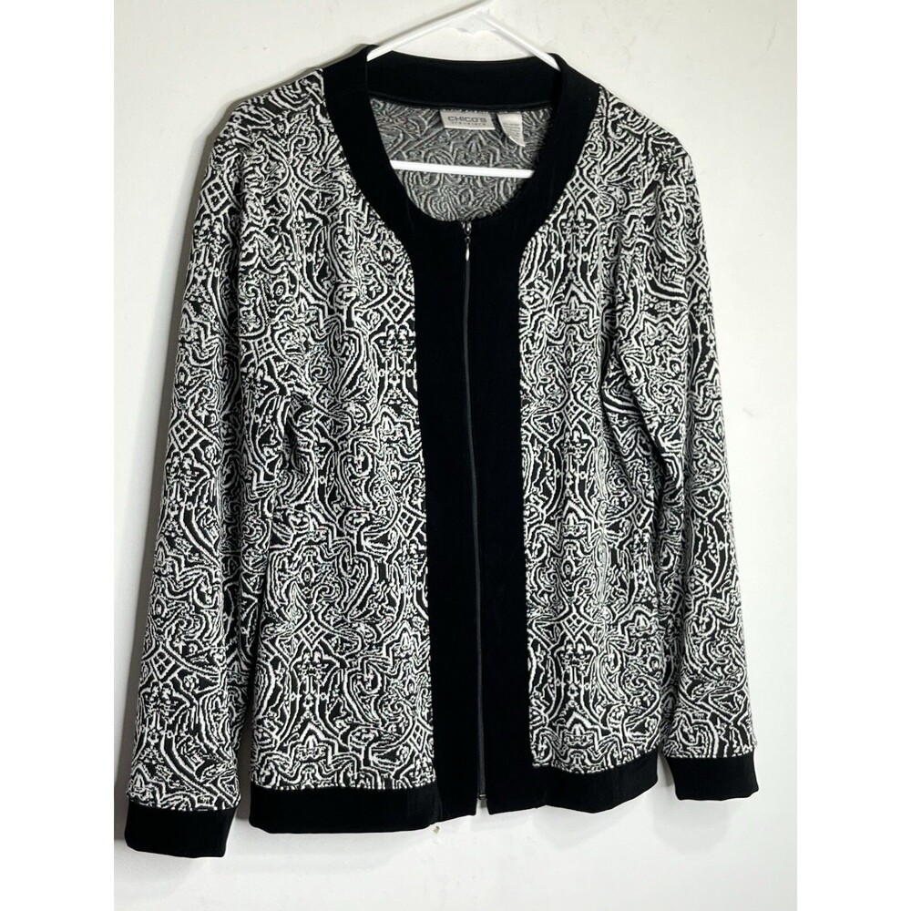 Chicos Travelers Art Noveau Damask Zip Down Jacket 2 L  13